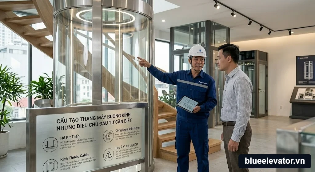 Chuyên gia tư vấn kỹ thuật Cấu tạo thang máy buồng kính: Những điều chủ đầu tư cần biết