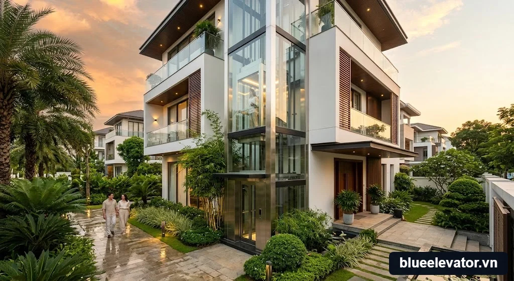 Toàn cảnh thang máy kính ngoài trời: Giải pháp sang trọng cho biệt thự hiện đại tại Việt Nam