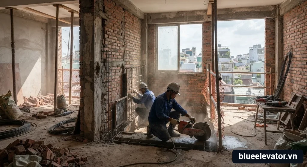 Khảo sát hiện trạng kết cấu nhà cải tạo khi lắp thang máy có phải xin phép