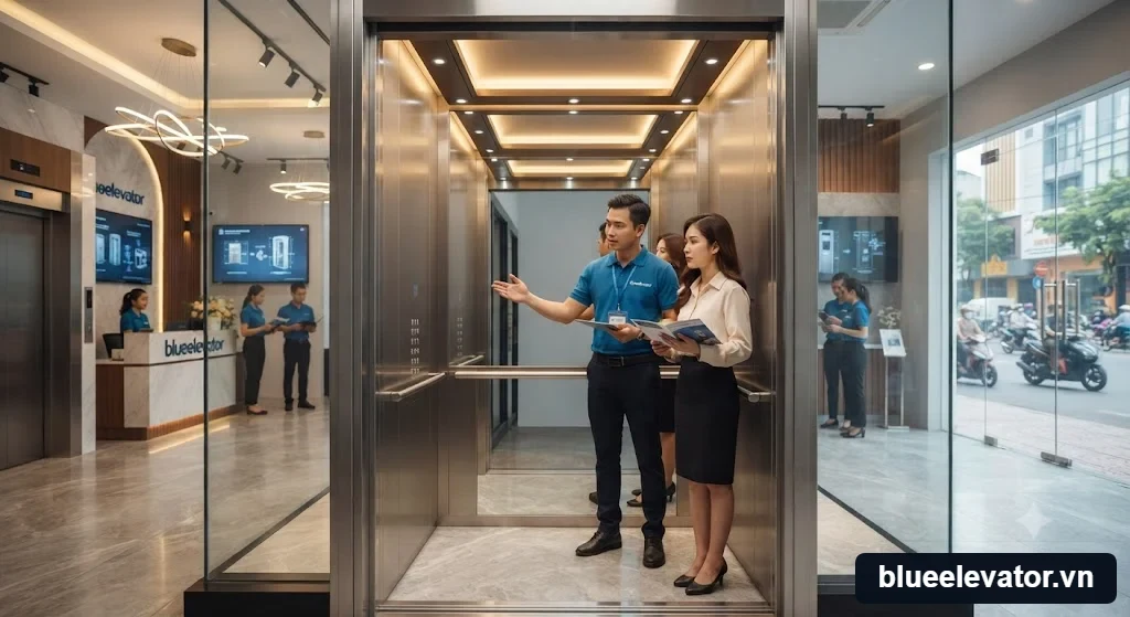 Kỹ thuật viên tư vấn giải pháp lắp đặt vì sao thang máy có gương chuẩn xác